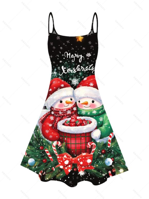 Christmas Couple Outfit Snowflake Snowman Letter Print Dress and Shirt Set - Noir S | US 4