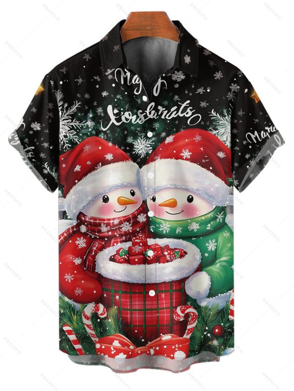Christmas Couple Outfit Snowflake Snowman Letter Print Dress and Shirt Set - Noir S | US 4