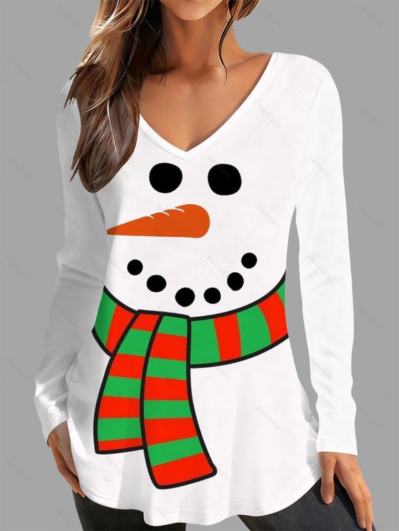 Christmas Women Outfit Snowman Scarf Print Top and Leggings Set - Blanc S | US 4