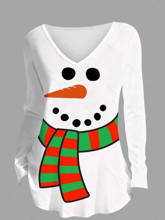 Christmas Women Outfit Snowman Scarf Print Top and Leggings Set - Blanc S | US 4
