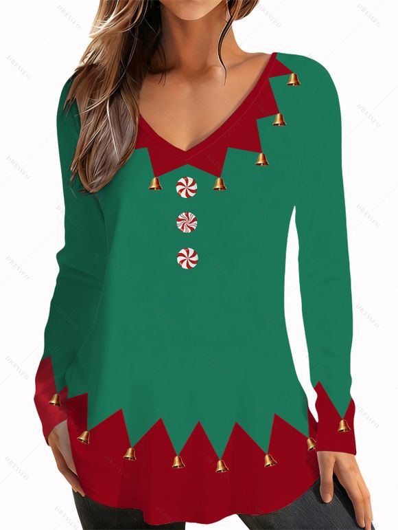 Christmas Women Outfit Colorblock 3D Print Top and Leggings Set - Vert profond S | US 4