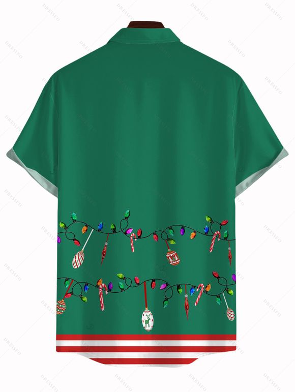 Christmas Couple Outfit Bowknot 3D Striped Print Crossover Belt Dress and Shirt Set - Vert profond S | US 4