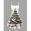 Robe de vacances à bretelles spaghetti avec imprimé sapin de Noël et flocons de neige - Noir M | US 6