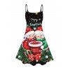 Robe de Noël à bretelles spaghetti et imprimé flocon de neige et bonhomme de neige - Noir M | US 6