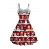Robe de vacances en fausse fourrure avec imprimé arbre de Noël et chat et chapeau - Rouge Vineux M | US 6