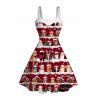 Robe de vacances en fausse fourrure avec imprimé arbre de Noël et chat et chapeau - Rouge Vineux M | US 6