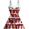 Robe de vacances en fausse fourrure avec imprimé arbre de Noël et chat et chapeau - Rouge Vineux M | US 6