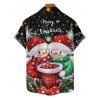 Chemise de Noël pour homme, imprimé flocon de neige, bonhomme de neige, boutonnée - Noir 5XL