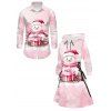 Christmas Couple Outfit Snowman Snowflake Print Tie Dye Hoodie Dress and Shirt Set - Rose S | US 4
