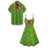 Christmas Couple Outfit Bowknot Snowflake Print Dress and Shirt Set - Vert S | US 4