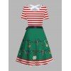 Robe de Noël à nœud papillon, rayée, imprimé 3D, croisée, avec ceinture - Vert profond M | US 6