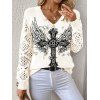 Pull gothique à col en V ajouré avec imprimé papillon et ailes croisées - Beige M | US 6