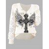 Pull gothique à col en V ajouré avec imprimé papillon et ailes croisées - Beige M | US 6