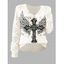 Pull gothique à col en V ajouré avec imprimé papillon et ailes croisées - Beige M | US 6
