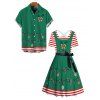 Christmas Couple Outfit Bowknot 3D Striped Print Crossover Belt Dress and Shirt Set - Vert profond S | US 4