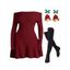 Winter Outfit Cable Knit Off the Shoulder Dress and Bell Pearl Earrings Boots Set - Rouge Vineux S | US 4