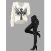 Gothic Outfit Cross Wing Butterfly Print Hollow Out Sweater and Leggings Set - Noir S | US 4