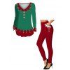 Christmas Women Outfit Colorblock 3D Print Top and Leggings Set - Vert profond S | US 4