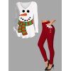 Christmas Women Outfit Snowman Scarf Print Top and Leggings Set - Blanc S | US 4