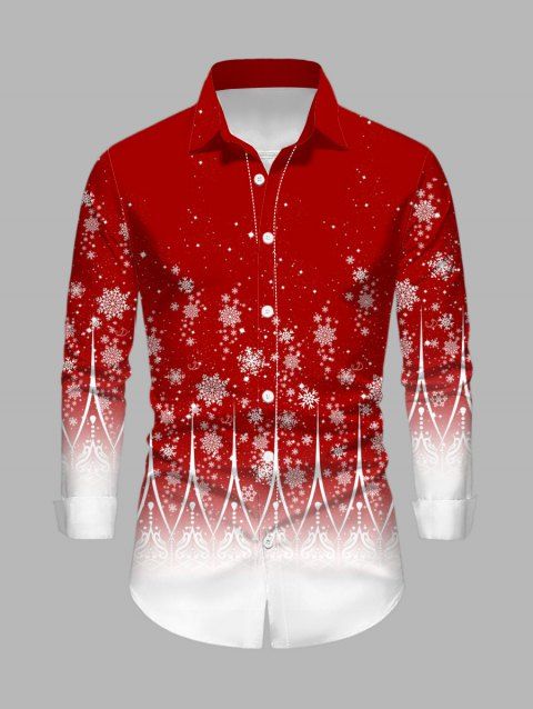 Chemise de Noël pour homme, chemise boutonnée à imprimé flocon de neige ombré