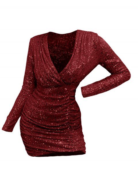 Robe de soirée moulante à paillettes Robe à volants froncé à manches longues