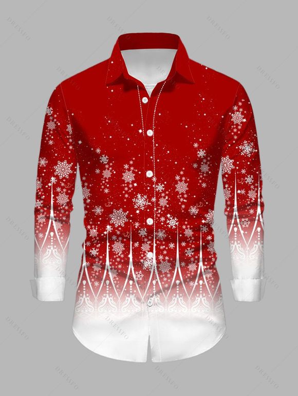 Chemise de Noël pour homme, chemise boutonnée à imprimé flocon de neige ombré - Rouge XL | US 12
