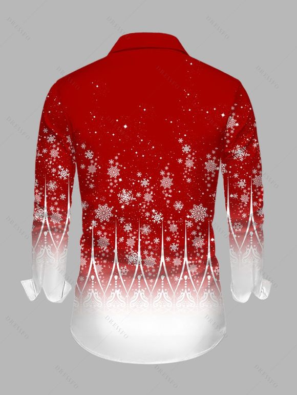 Chemise de Noël pour homme, chemise boutonnée à imprimé flocon de neige ombré - Rouge M
