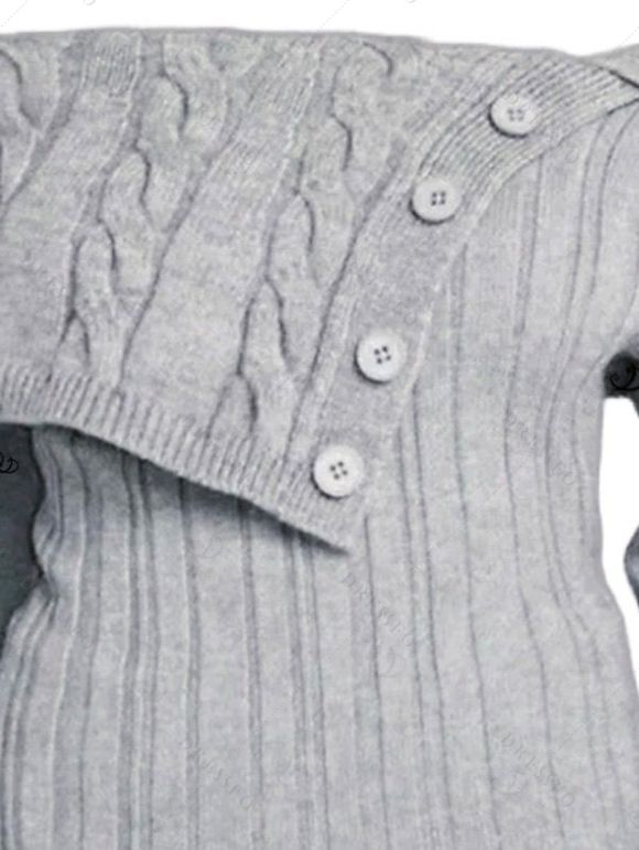 Winter Outfit Cable Knit Off the Shoulder Sweater Dress and Earrings Boots Set - GRAY S | US 4