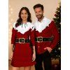 Christmas Couple Outfit Colorblock 3D Print Lace Up Hoodie Dress and Shirt Set - Rouge Vineux S | US 4