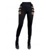 Pantalon gothique ajouré de couleur unie avec boucle carrée et taille haute, pantalon long skinny - Noir XXXL | US 16