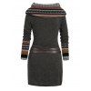 Robe en maille à imprimé ethnique et col oblique, robe à manches longues avec boucle en O - Gris Foncé XXL | US 12