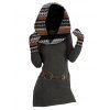Robe en maille à imprimé ethnique et col oblique, robe à manches longues avec boucle en O - Gris Foncé XXL | US 12