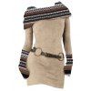 Robe en tricot à imprimé ethnique et col oblique, robe à manches longues avec boucle en O - café lumière XXL | US 12