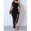 Robe de soirée longue fendue à paillettes et à une épaule - Noir XXL | US 14