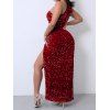 Robe de soirée longue fendue à paillettes et à une épaule - Rouge Vineux S | US 4
