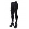 Leggings gothiques de couleur unie, leggings skinny à lacets avec boucle et œillets - Noir XXL | US 12