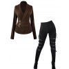 Women Outfit Solid Color Square Ring Sweater and Grommet Leggings Set - Café profond S | US 4