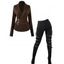 Women Outfit Solid Color Square Ring Sweater and Grommet Leggings Set - Café profond S | US 4