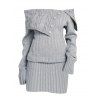 Winter Outfit Cable Knit Off the Shoulder Sweater Dress and Earrings Boots Set - Gris S | US 4