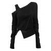 Solid Color Women Outfit Skew Neck Slit Top and Grommet Leggings Set - Noir S | US 4