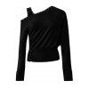 Solid Color Women Outfit Skew Neck Slit Top and Grommet Leggings Set - Noir S | US 4