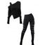 Solid Color Women Outfit Skew Neck Slit Top and Grommet Leggings Set - Noir S | US 4