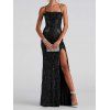 Robe de soirée à paillettes brillantes, robe longue fendue croisée dans le dos - Noir S | US 4