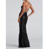 Robe de soirée à paillettes brillantes, robe longue fendue croisée dans le dos - Noir S | US 4