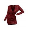 Robe de soirée moulante à paillettes Robe à volants froncé à manches longues - Rouge Vineux XL | US 10