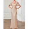 Robe de soirée brillante de couleur unie, robe fendue à manches évasées et surplis - Champagne XXL | US 12