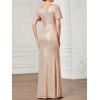 Robe de soirée brillante de couleur unie, robe fendue à manches évasées et surplis - Champagne XXL | US 12