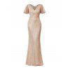 Robe de soirée brillante de couleur unie, robe fendue à manches évasées et surplis - Champagne XXL | US 12