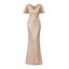 Robe de soirée brillante de couleur unie, robe fendue à manches évasées et surplis - Champagne XXL | US 12