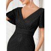 Robe de soirée brillante de couleur unie, robe fendue à manches évasées et surplis - Noir S | US 4